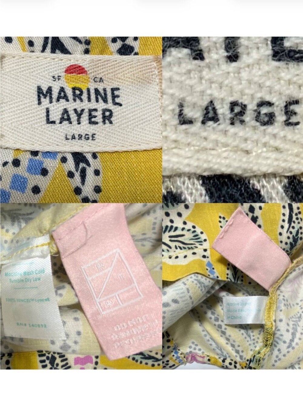 Marine Layer Lucy Resort Shirt L Bamboo Floral Yellow Boxy - Picture 8 of 15
